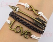Charm bracelet --Infinity bracelet, Love bracelet, arrow bracelet, braid leather bracelet,friendship bracelet,personalized