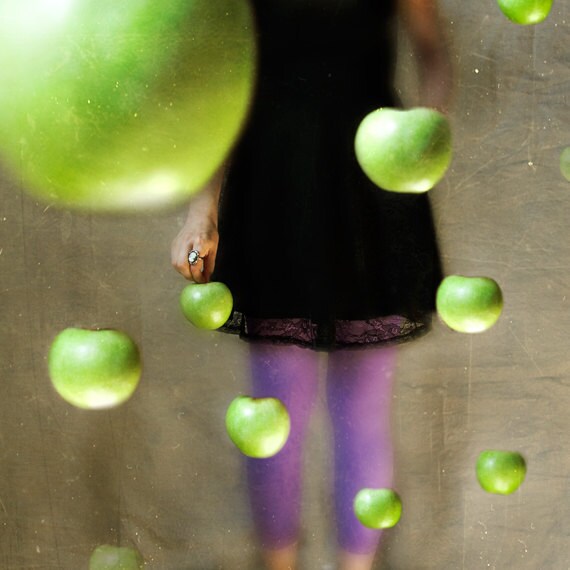 La Collectionneuse 8x8 Conceptual Photograph. girl, woman, dark art, surreal photo, green apples, black purple
