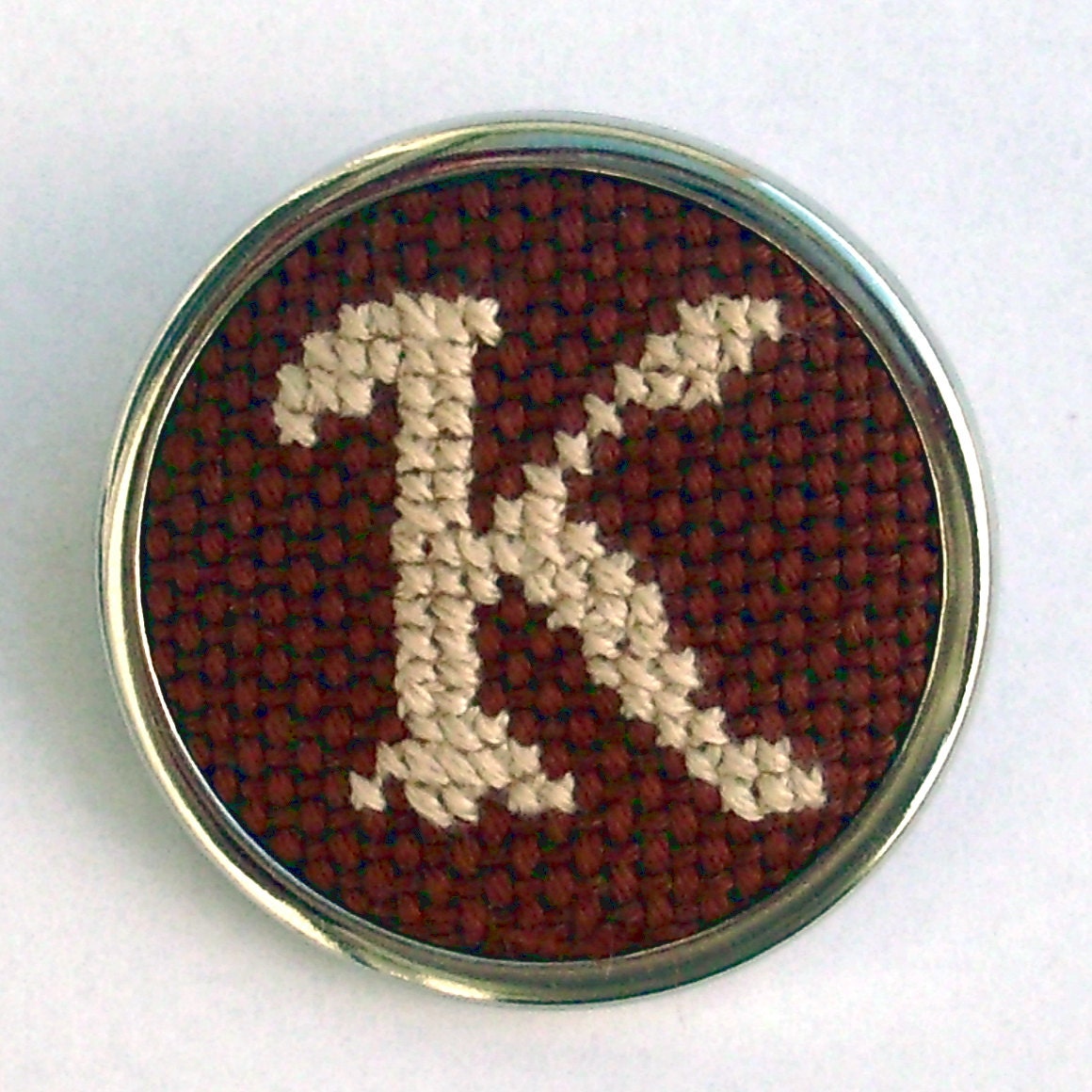 brooch cross stitch alphabet  letter monogram handembroidered