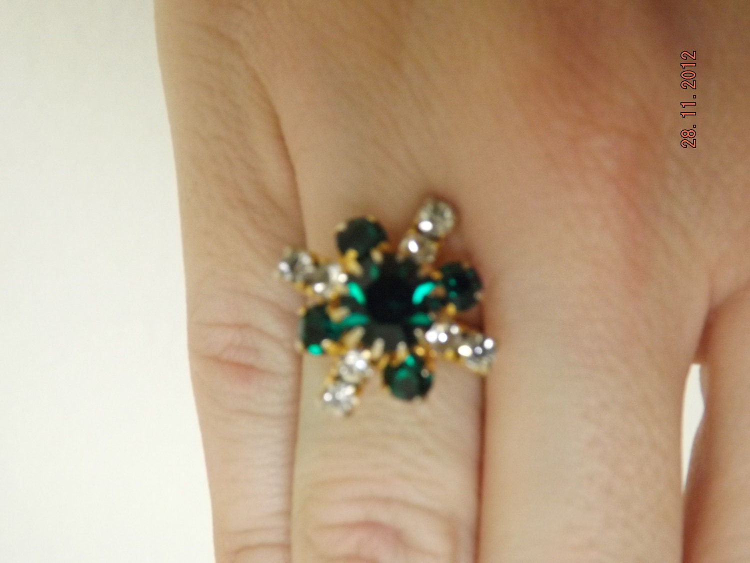 Vintage Costume Diamond and Emerald Ring