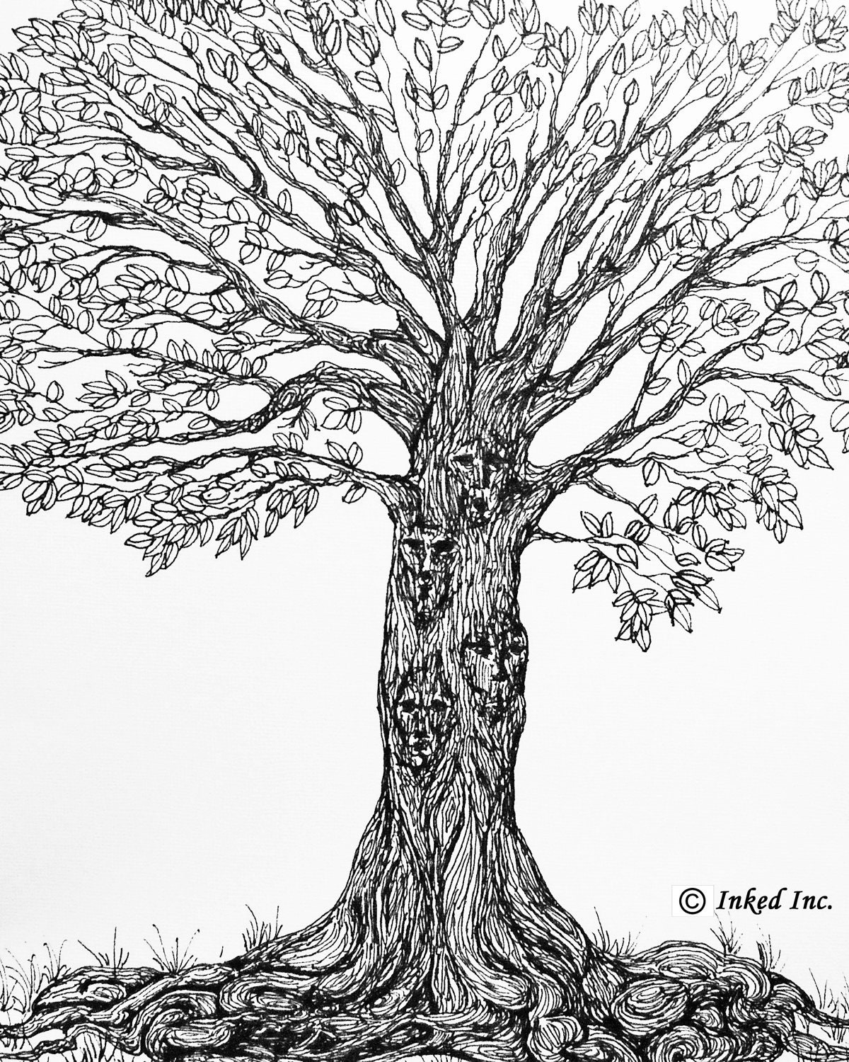 Printable Tree Pen and Ink Original Drawing, Digital Art, 8x10 JPG, Download