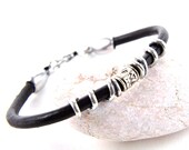 LEATHER HANDMADE BRACELET silver tone urban modern bracelet unisex bracelet hypoallergenic jewelry