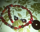 Red Necklace and Earrings Set, Beaded, Beadwork, Jewelry, For Her