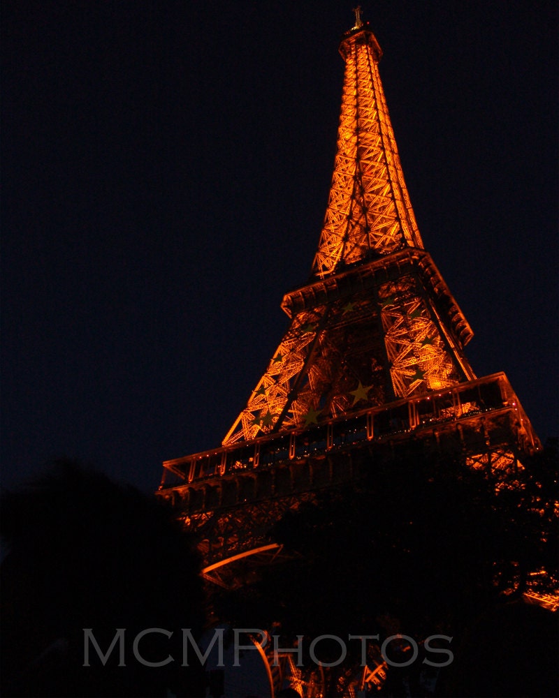 8x10 photo print - orange Eiffel Tower on Bastille Day - industrial photography