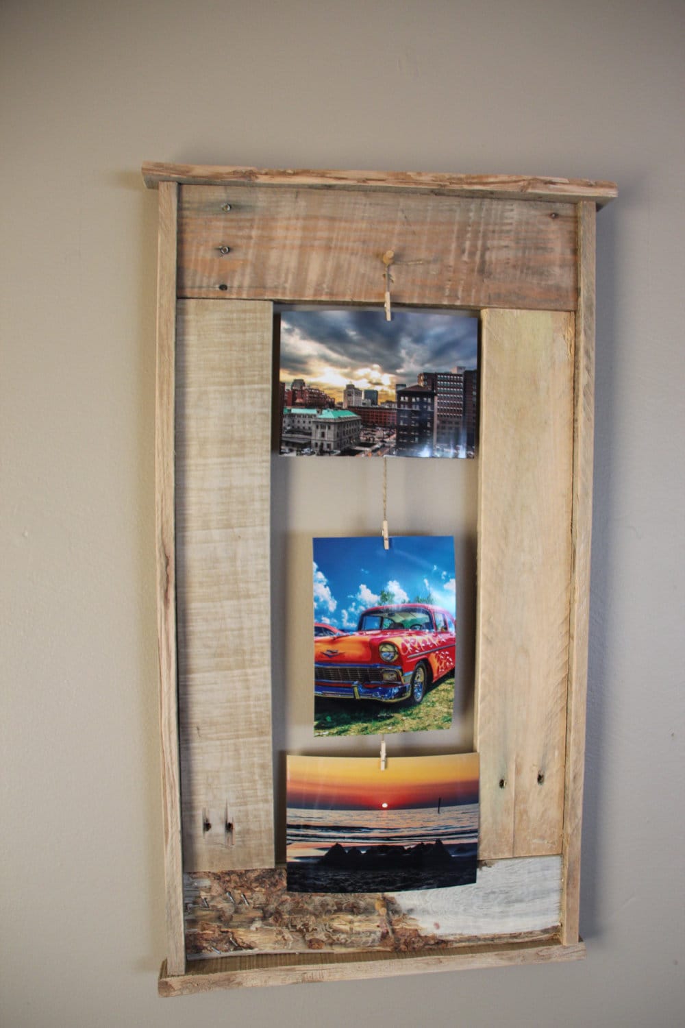 Wooden pallet frame... picture frame that holds 3 by ...