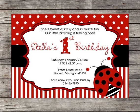 Ladybug DIY Invitation Customized Birthday Party Baby Shower Il_570xn