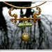 One of kind necklace antique 19th century gilt solid bronze vintage murano beads necklace gold leaf green blue glass beads hand forged