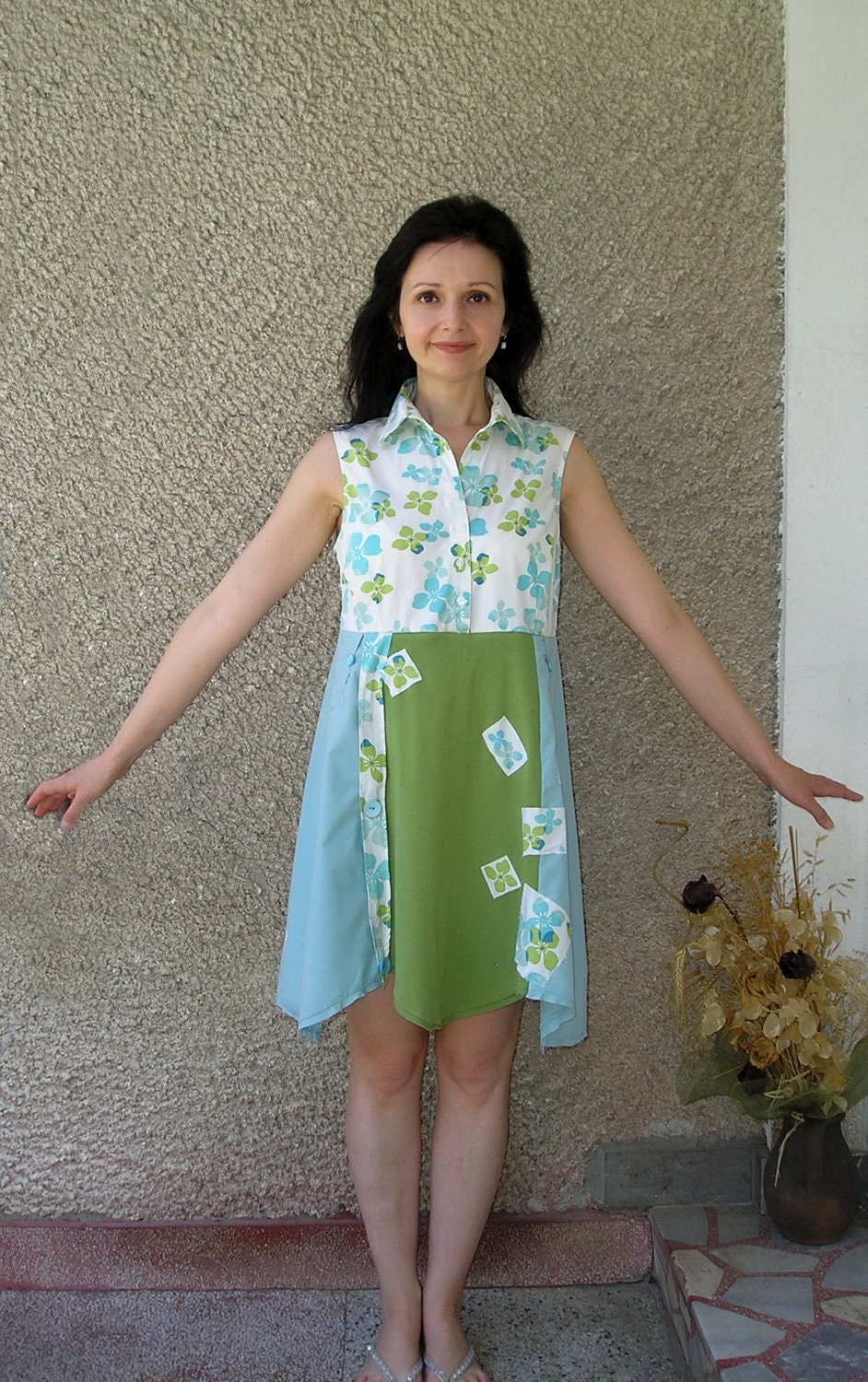 Eco Dress, Fairy Shabby Chic Tunic Dress, Artsy Babydoll Dress, Upcycled Clothing by EcoClo, Size S-M
