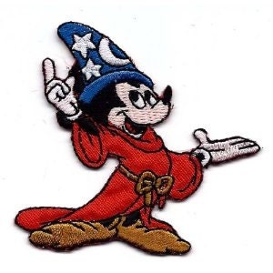 Sorcerer Mickey Mouse w wizard's hat & red robe from Fantasia Embroidered Iron On / Sew On Patch  , Sewable (2.75" X 2.5")  Freeship to USA