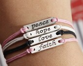 Faith Bracelet,Hope Bracelet,Love Bracelet,Peace bracelet,white pink  wax cord Bracelet,best gift