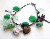 Green antique gold earthy charm bracelet