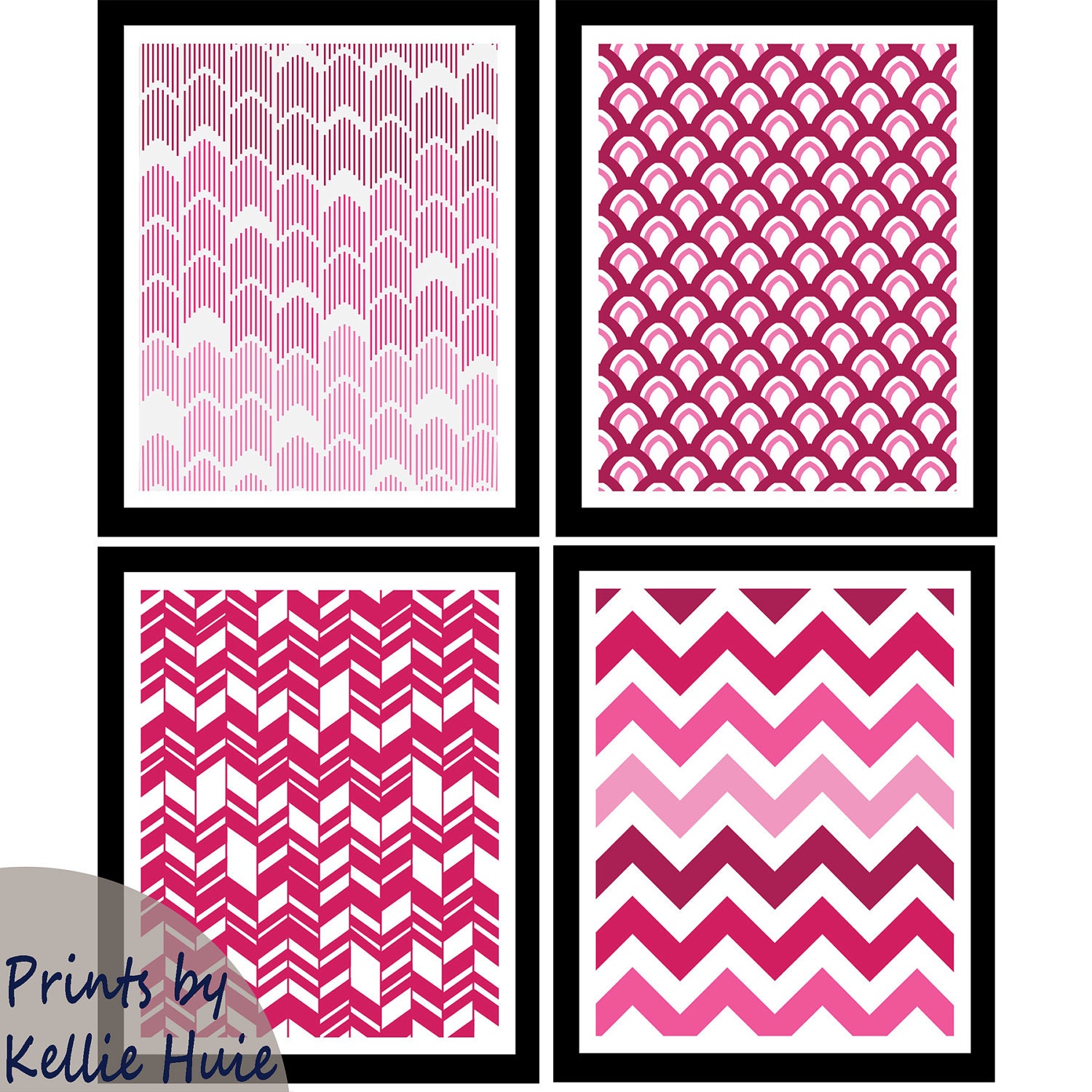 Modern Wall Art / Geo Geometric Chevron Stripes Herringbone Scalloped Urban Ombre / Home Décor / Set of 4 prints / 8 x 10 in