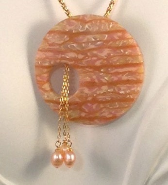 Pendant Soft Apricot Translucent Polymer Clay Apricot Freshwater Pearls