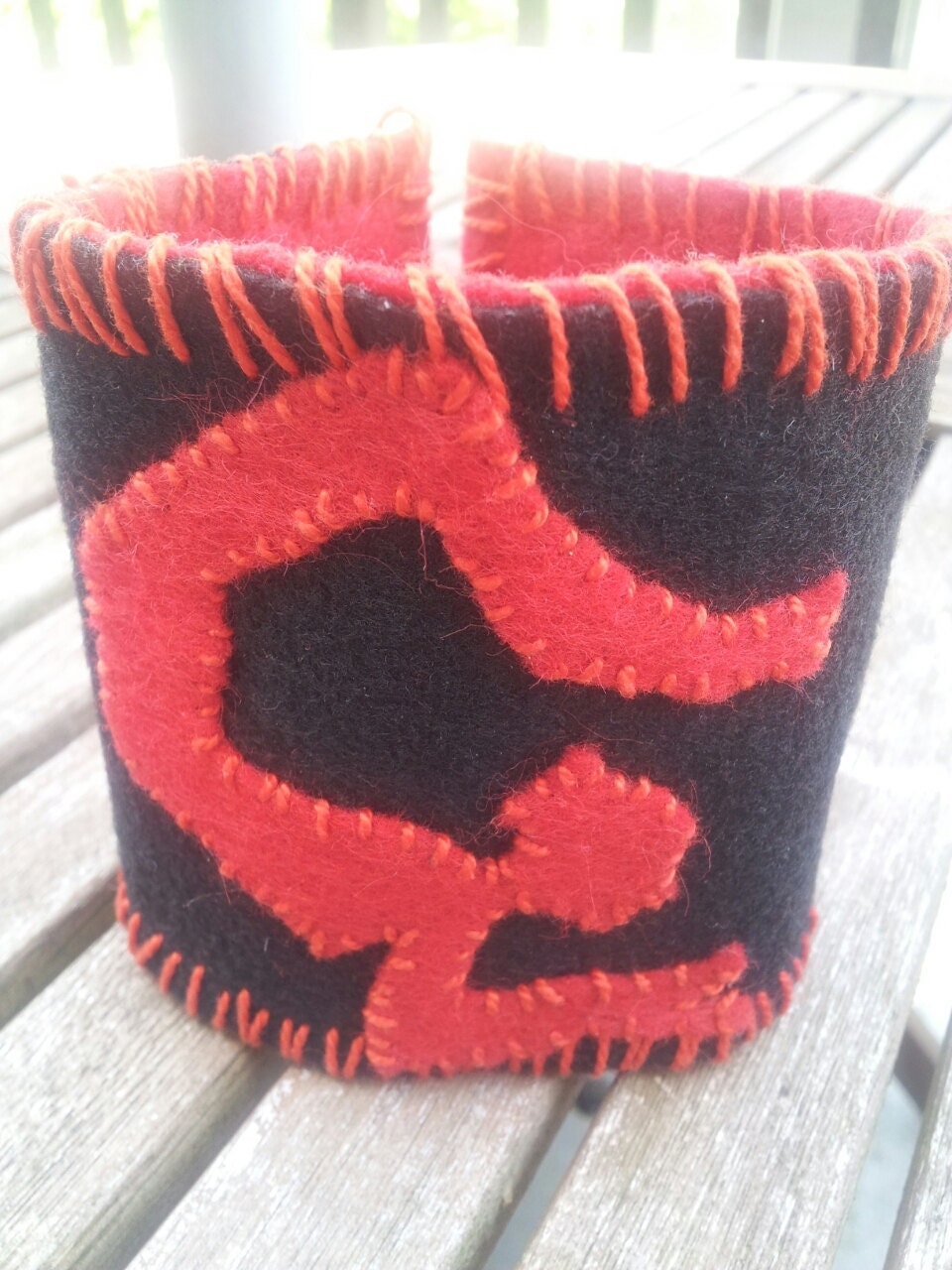 Reversible Black and Red Coffee Cup Cosy- Handmade by FeltSewLovely on Etsy.com