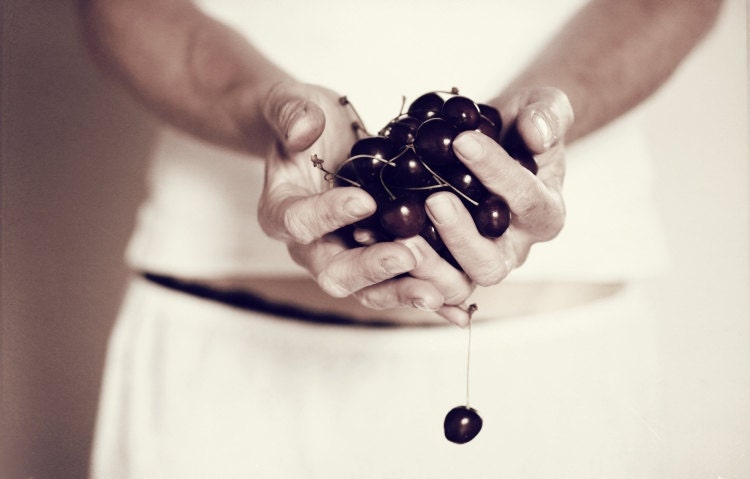 Fine art photography, Woman's hands, Cherries, Home decor