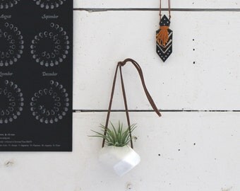 Hanging Faceted Porcelain Air Plant Holder -Plant Included-