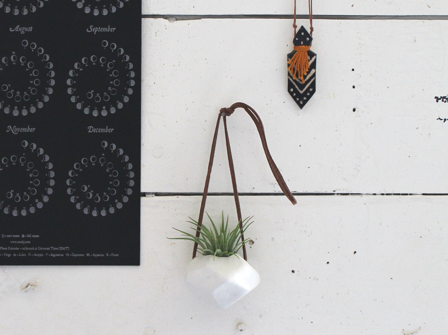 Hanging Faceted Porcelain Air Plant Holder -Plant Included-