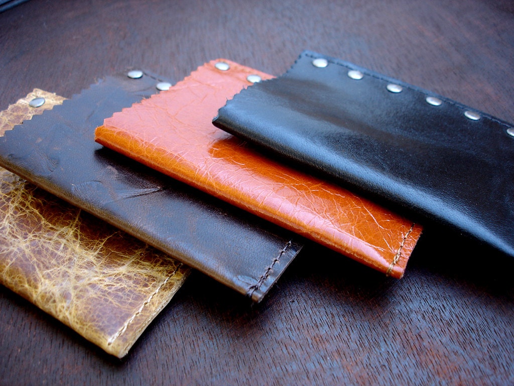 Slim Studded Leather Card Slip - Business Card Wallet - Credit Card Case