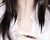 Tea Time - FREE SHIPPING - Print Teacup White Brown Girl Fountain Spitting Leaking Mouth Surreal Portrait Creepy Pink Strange