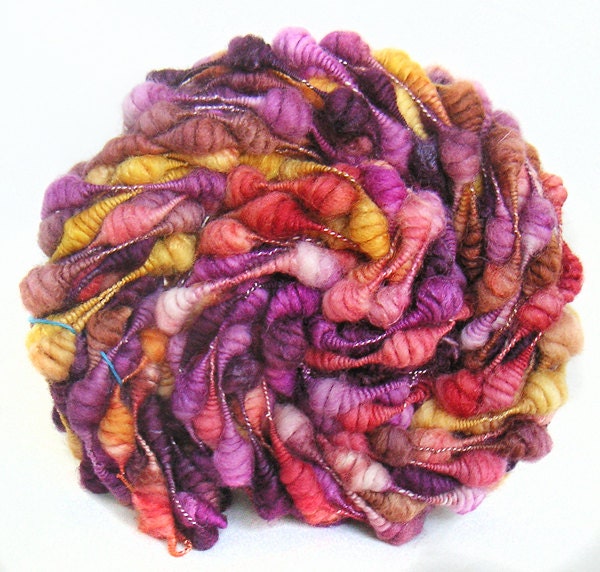 Handspun Art Yarn handdyed Merino wool silk coils