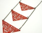 Orange Triple Triangle Geometric Necklace