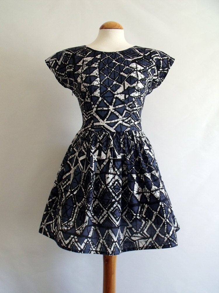 Skater dress grunge batik cotton cap sleeve full skirt