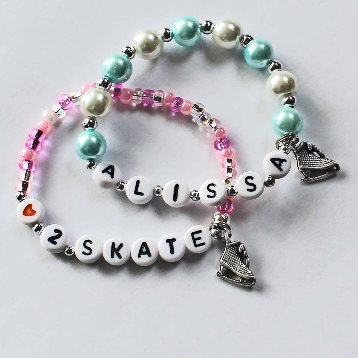 Figure Skate Ice Skating Charm Name Bracelet Charm I Love Skating Personalized Bracelet Ice Skating Party Favor Gift Stocking Stuffer