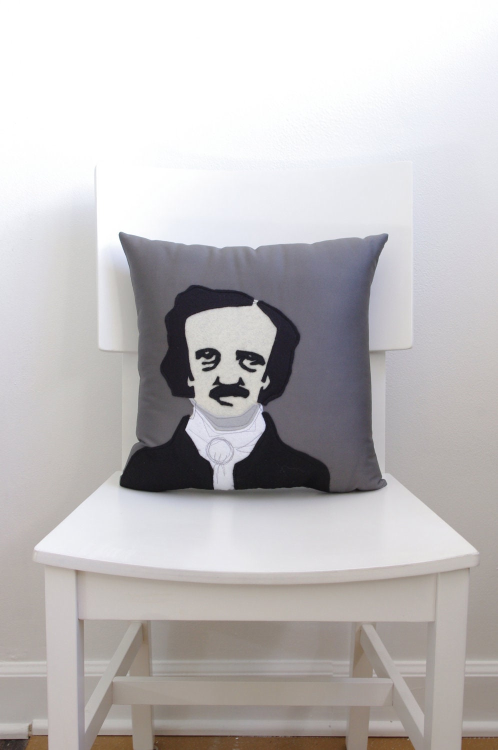 Edgar Allan Poe Pillow - Decorative Pillow on Gray Fabric