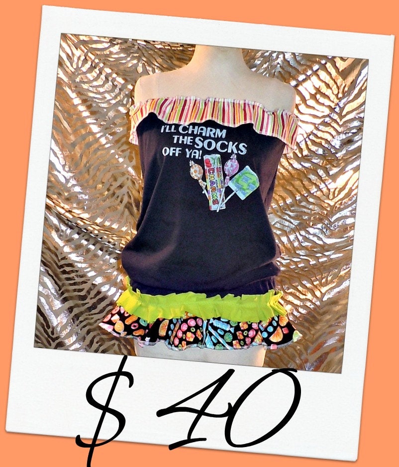 Womens Tube Tunic M Medium I'll Charm Your Socks Off  Candy Trick or Treat