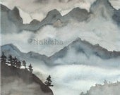 Original  Watercolor Painting - Landscape - Misty Mountains