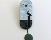 Pendulum Wall Clock - Pelican Silhouette Glass on Glass Mosaic