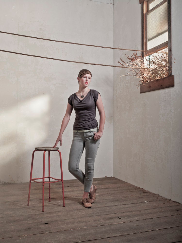 ash grey cowl neck tee
