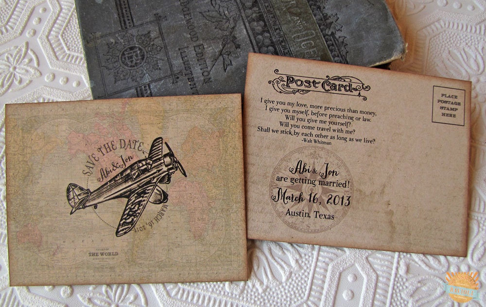 Vintage Destination Wedding Save the Date Postcard