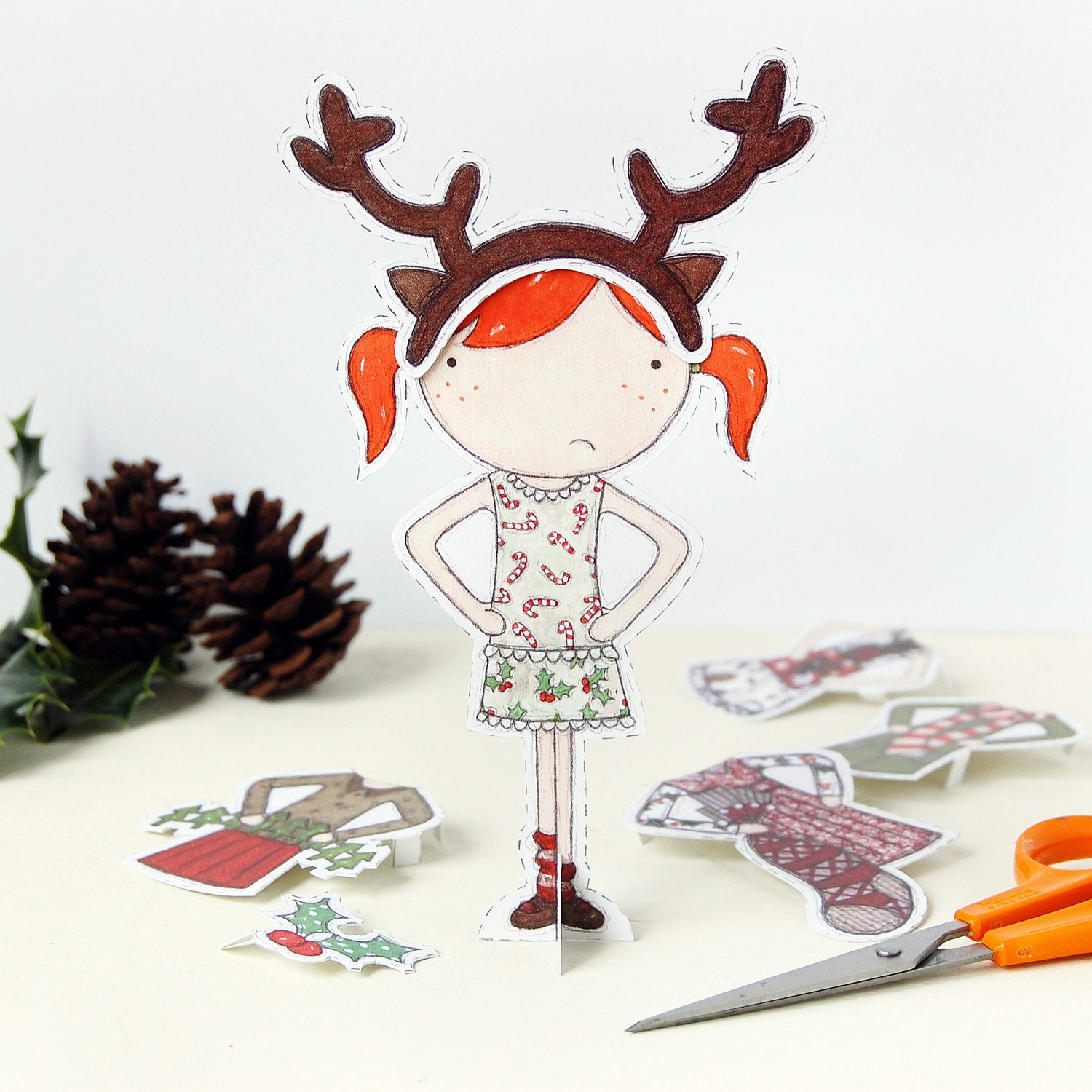 Clara Paper Doll, Dress Up Doll - The Christmas Special - Postcard Paper Toy