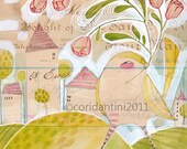 ORIGINAL painting -  whimsical watercolor folk painting of a bird - 6 x 6 - by cori dantini