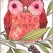 folk painting of a red owl  - whimsical watercolor - rosie - 5 x 10 inches - limited edition and Archival by cori dantini