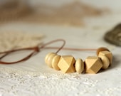 Natural Wood Beaded Leather Necklace