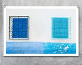 Moroccan Travel Photo - blue shuttered windows in white wall poster home decor wall art - fine art photography