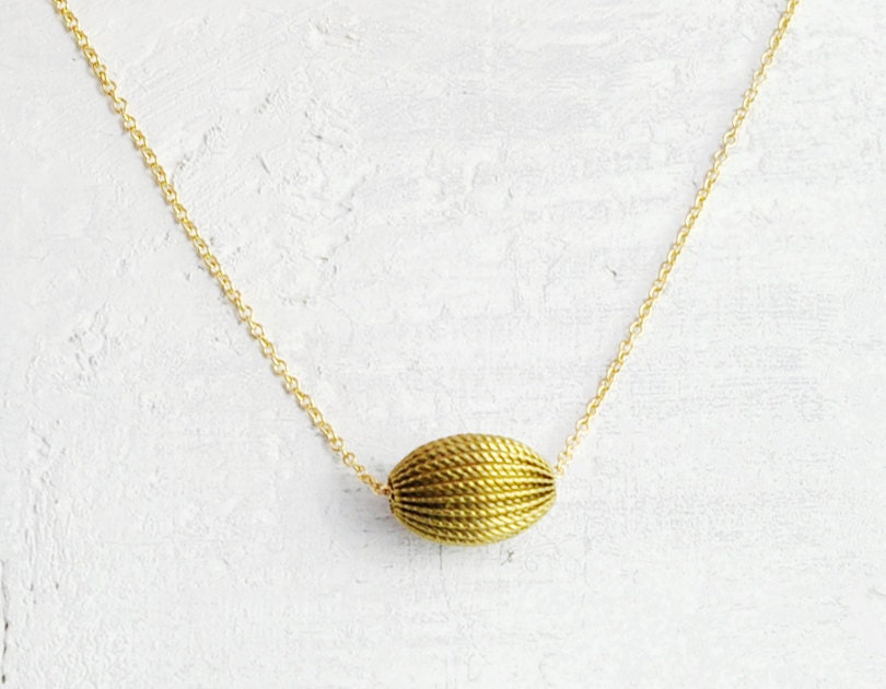 SALE Brass melon - vintage oval brass bead 14k gold filled necklace - modern minimal jewelry