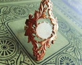 White Druzy Quartz Ornate Ring Art Nouveau Antique Style Statement Right Hand Ring also in Black and  pink gemstone
