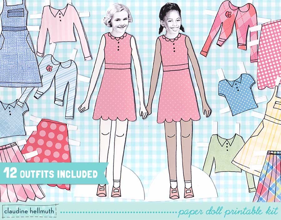 PRE-TEEN GIRL paper doll set - easy for you to customize with your own photos - printable pdf - instant download