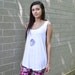 Geode print tank top - a line, curved hem, hand printed black on white jersey