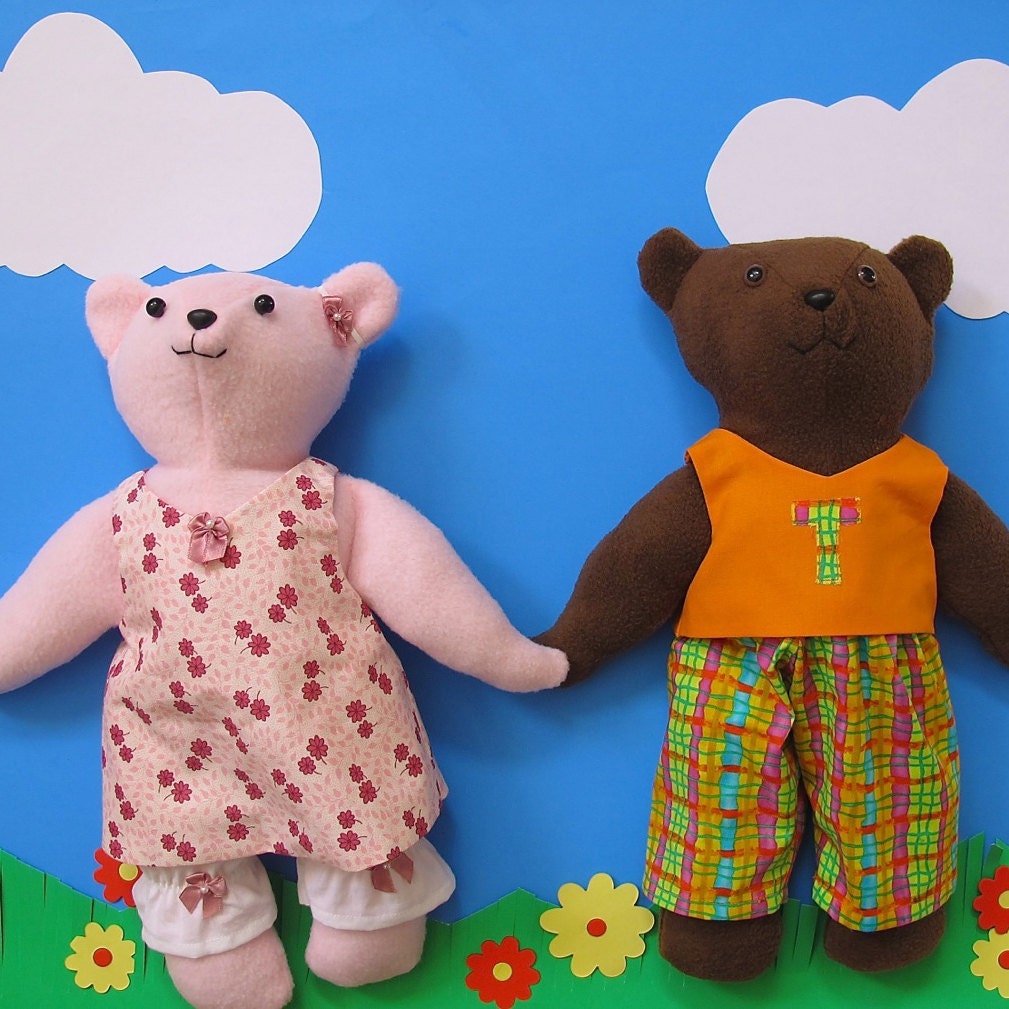 Teddy Bear Sewing Pattern - Easy Plush Bear Pattern - with Clothes - PDF instant download