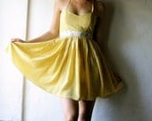 Silk yellow dress - short party gown sweetheart empire dress - womens cocktail bridesmaids gown