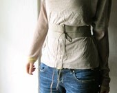 Leather Obi Belt  -  pearl grey wide wrap waist belt for women - 3 inches