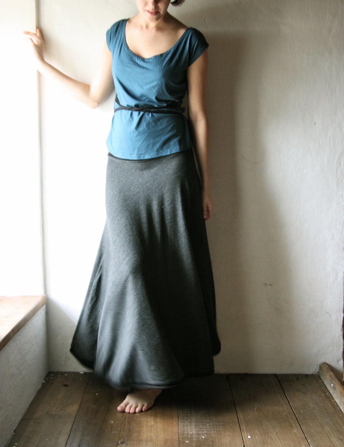 Maxi Skirt - long grey floor length draped skirt - wool jersey skirt or strapless dress multifunctional skirt