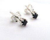 Black Spinel Gemstone Post Earrings Sterling Silver Prong Earrings