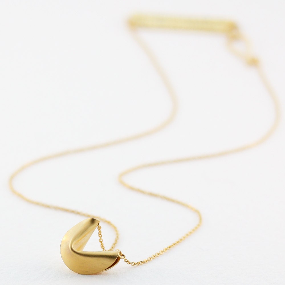 customize your fortune - 16" 18k gold vermeil fortune cookie necklace with fortune message at clasp