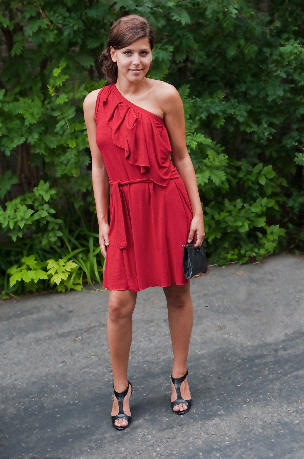 One shoulder dress with asymmetrical ruffle  - women's custom made grecian style dress