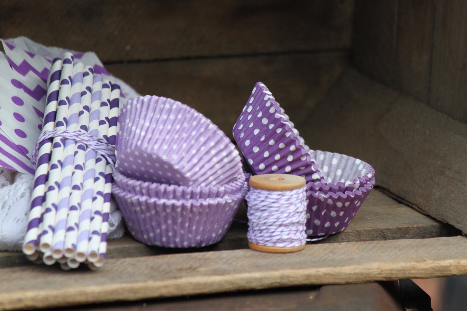 Party Pack - Purple, Violet Paper Straws, Cupcake Liners, Favor Bags, Bakers Twine Il_570xn
